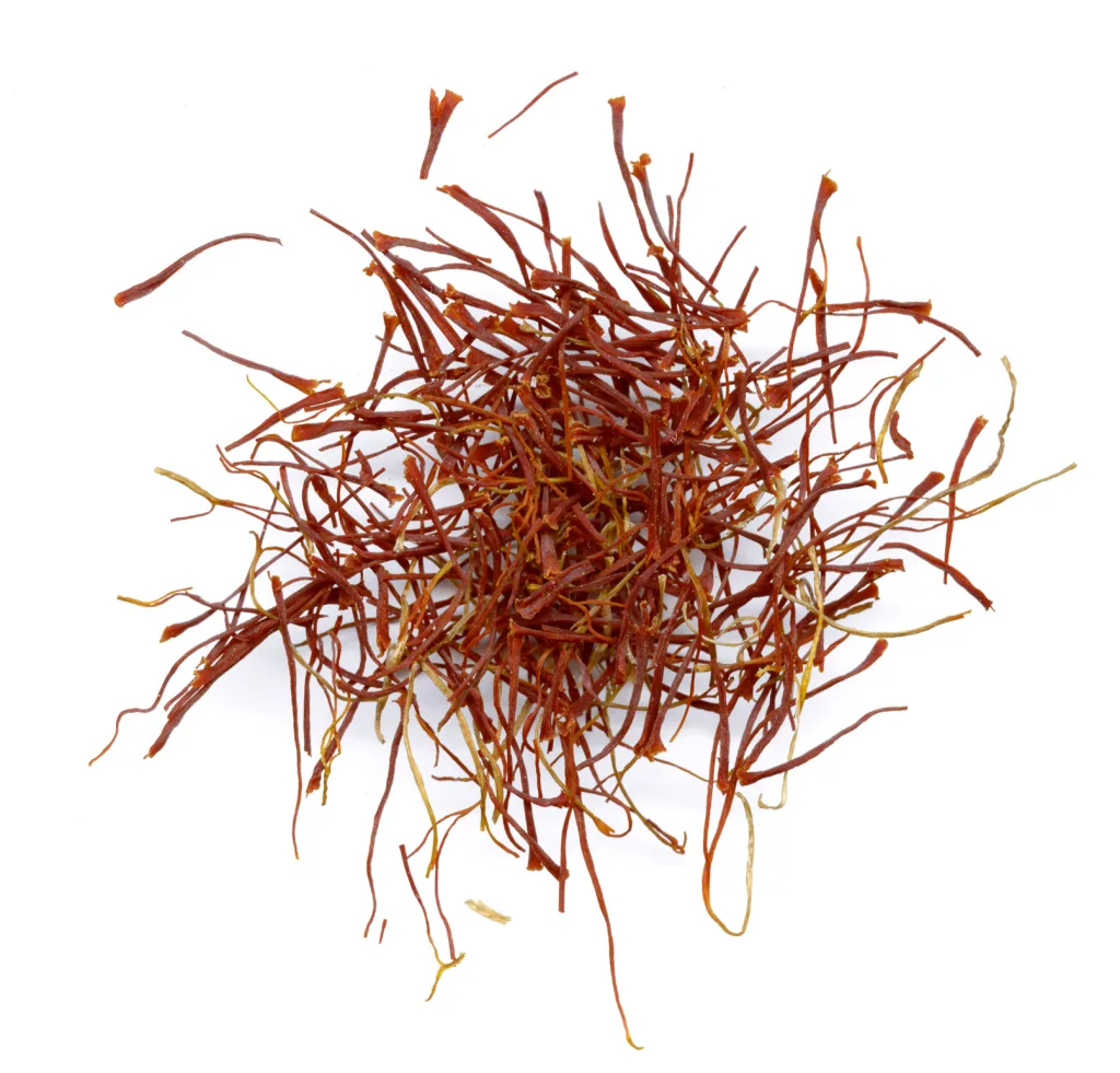 Saffron threads on surface, representing natural mood support