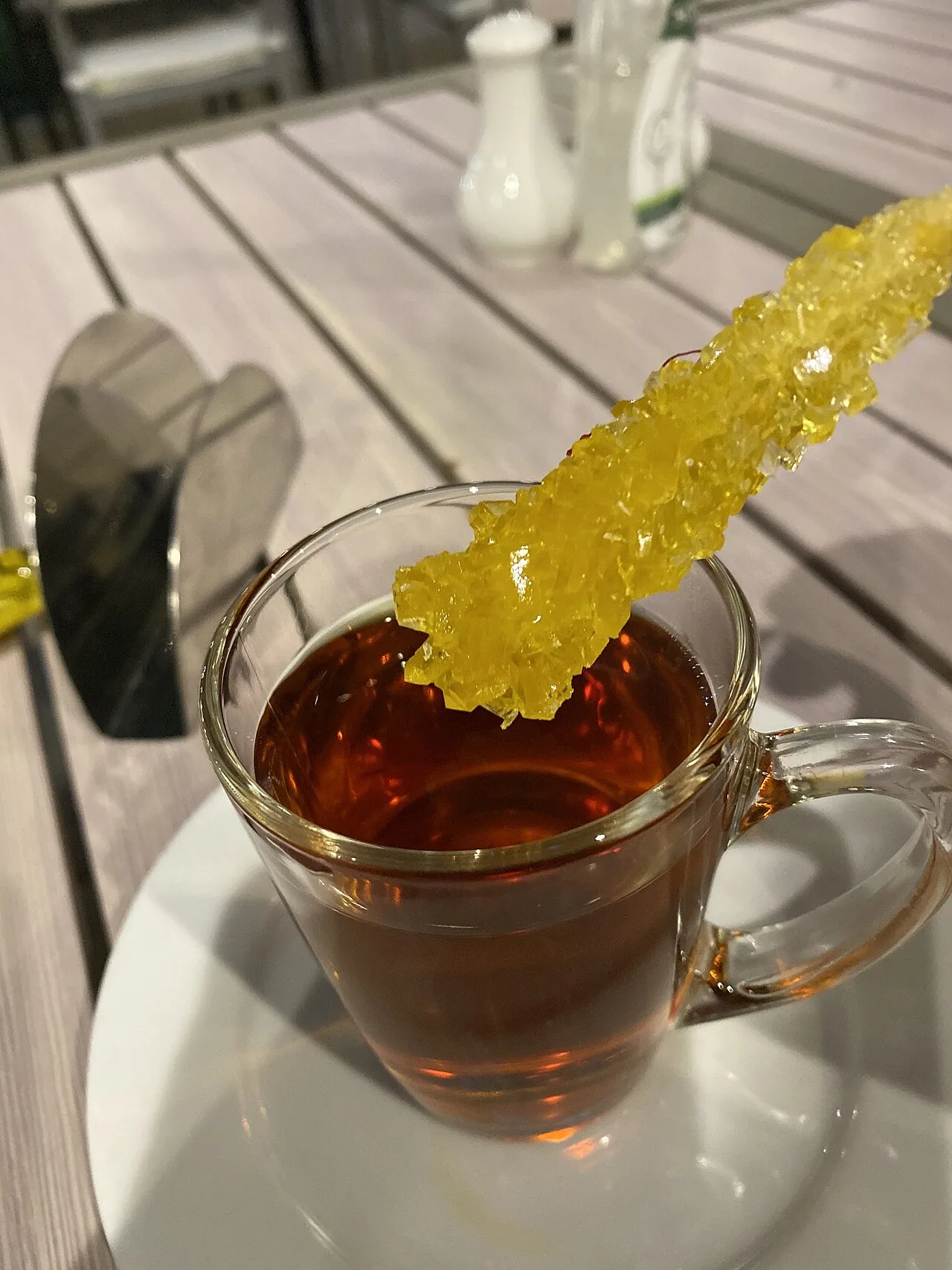 Cup of tea with saffron sugar