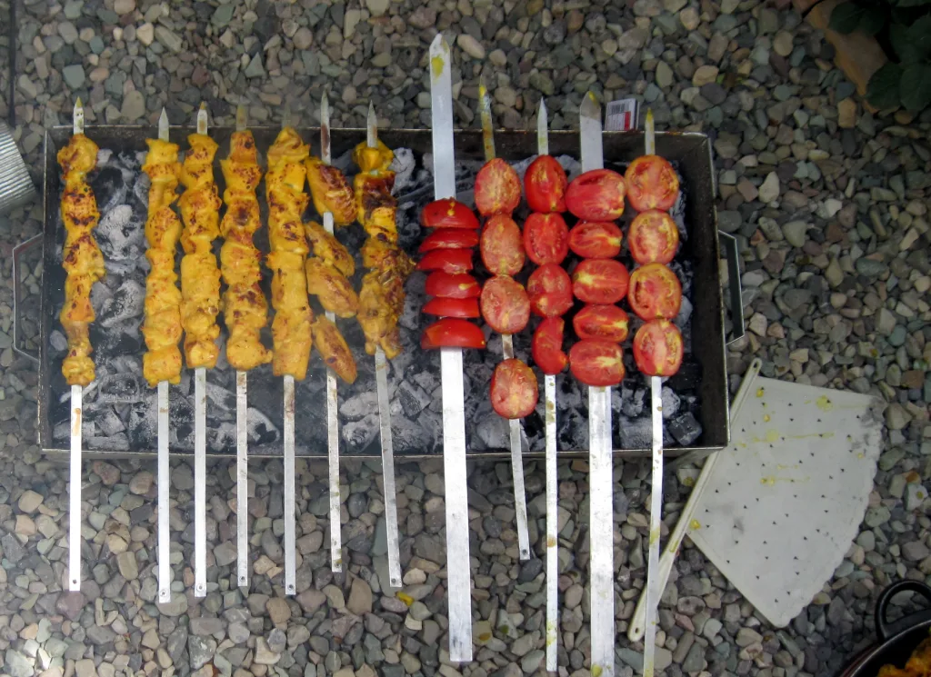 Joojeh kabab — Persian saffron chicken skewers with rice